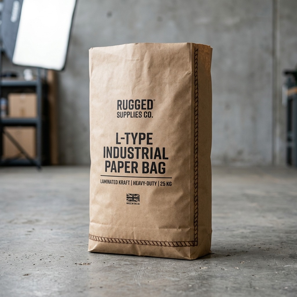 L-type stitched kraft paper laminated industrial sack with side and bottom seam